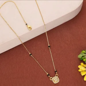 Minimal Gold Plated Black Beads Mangalsutra with Square Stone Pendant for Women