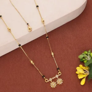 Elegant Gold Plated Mangalsutra with Teardrop Pendant and Black Bead Chain