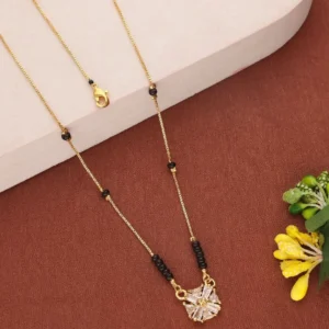 Modern Gold Plated Mangalsutra with Geometric Pendant and Black Bead Chain