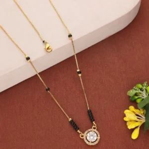 Layered Gold Plated Mangalsutra with Dual Pendant and Black Bead Chains
