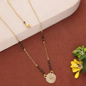 Elegant Gold Plated Mangalsutra with Drop Pendant and Black Bead Chain