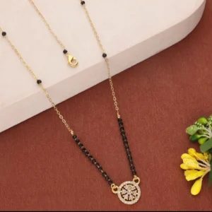 Modern Gold Plated Mangalsutra with Layered Chain and Oval Stone Drop Pendant