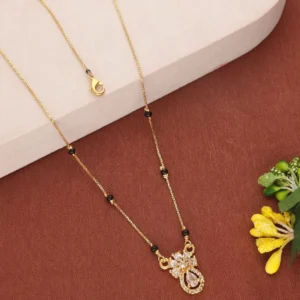 Stylish Gold Plated Mangalsutra with Vertical Bar Pendant and Minimal Black Bead Chain