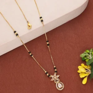Minimal Gold Plated Mangalsutra with Heart-Shaped Pendant and Black Bead Chain