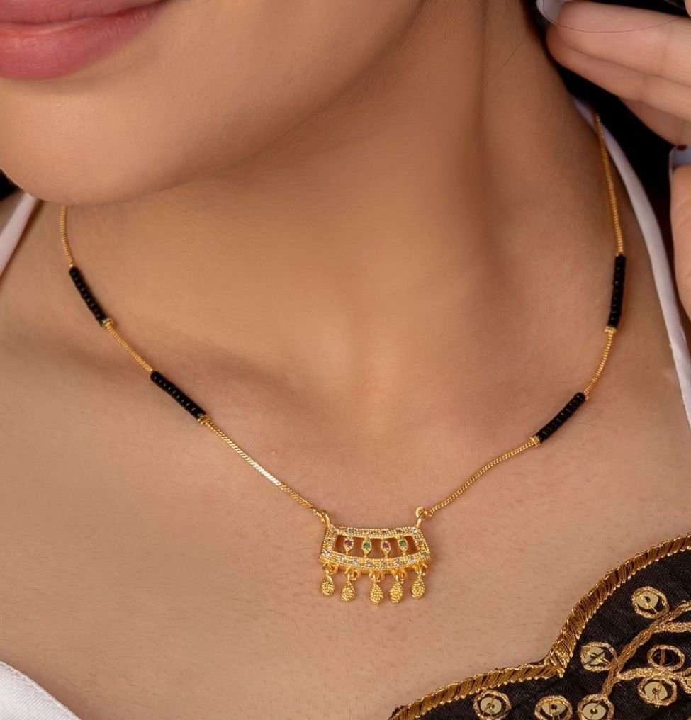 Gold Plated Designer Mangalsutra | Elegant Black Beads Necklace for Women