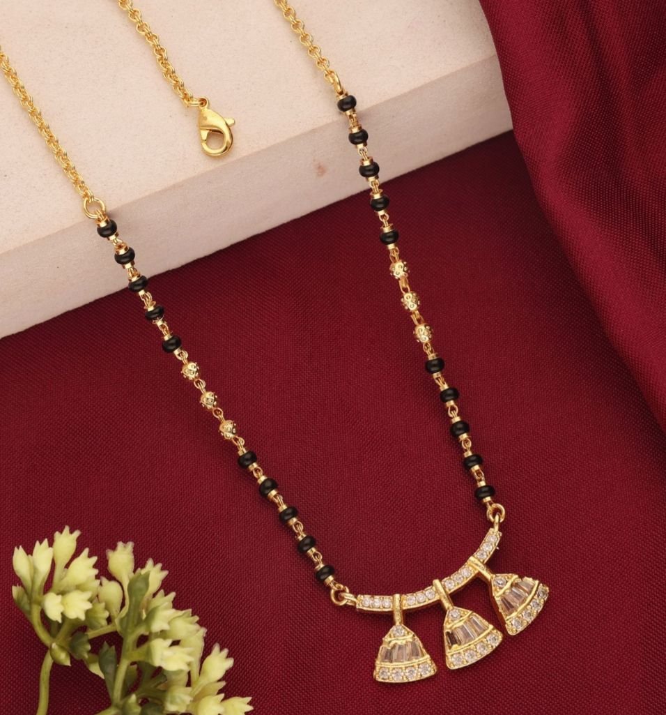 Gold Plated Designer Mangalsutra | Elegant Black Beads Necklace for Women